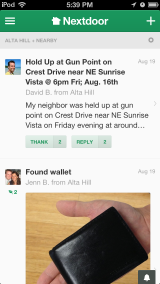 The Home screen on Nextdoor for iPhone
