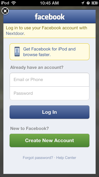 Sign in to Nextdoor for iPhone with Facebook