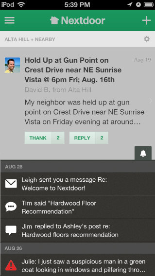 Notifications list